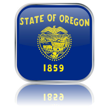 Oregon State Square Flag Button (USA - Vector - Reflection)