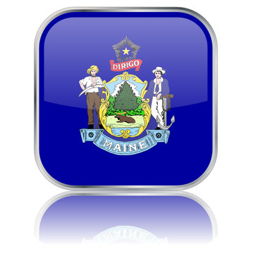 Maine State Square Flag Button (USA - Vector - Reflection)