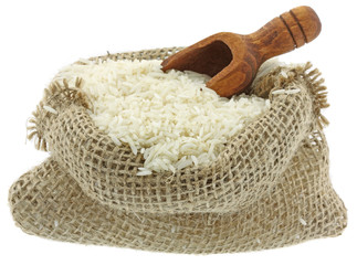 riz basmati ballotin toile jute pelle bois fond blanc