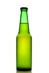 Green beer bottle isolated on white