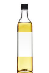 Olive oil bottle with blank label isolated on white