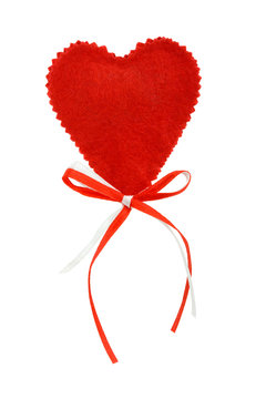 Valentines heart with red and white ribbons, isolated