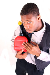 Man holding gas can