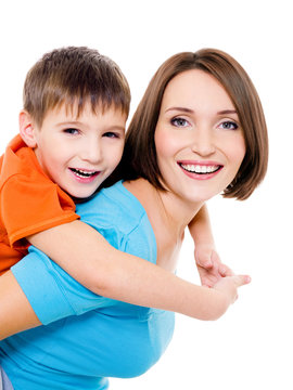 Happy cheerful mother with little son