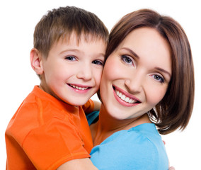 Happy cheerful mother with little son