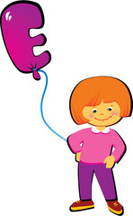 Friendly girl with balloon in the shape of the letter 