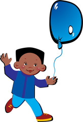 Funny  boy with balloon in the shape of the letter 