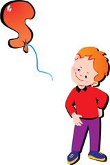 Friendly boy with balloon in the shape of the letter 