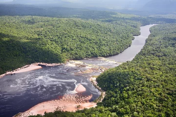 Naadloos Fotobehang Airtex Aerial view on tropical forest river © Vladimir Melnik