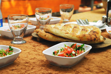 Healthy turkish lunch with salad and bread