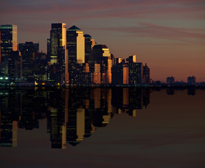 new york cityscape skyline at night, nyc, usa