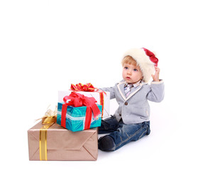 boy with large present at christmas time