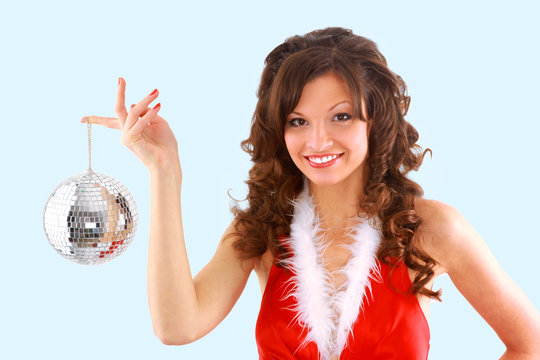 picture of sexy santa helper with disco ball.
