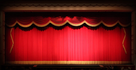 Bright Stage Theater Drape Background  With Yellow Vintage Trim