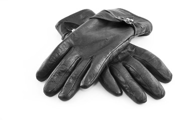 Pair of Back Leather Gloves Isolated on White