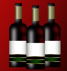 Three wine bottle with blank spaces on red background