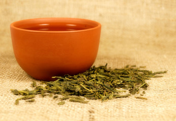 tea cup on canvas background