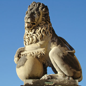 antique lion sculpture from italian garden, Boboli, Florence