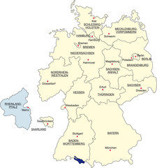 Karte Bundesrepublik Deutschland, Rheinland-Pfalz freigestellt