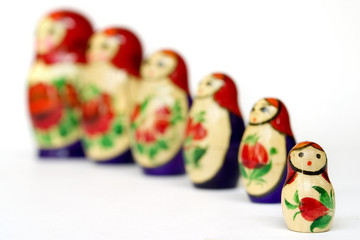 A stock photograph of a set of Russian Dolls.