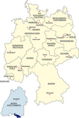 Karte Bundesrepublik Deutschland, Baden-Württemberg freigestellt