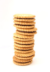 Stack of shortbread butter biscuits with chocolate filling