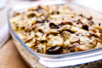casserole with potato cheese and mushrooms