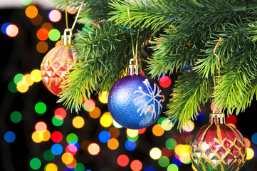 Christmas decoration and blurred lights at background