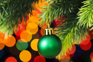 Christmas decoration and blurred lights at background