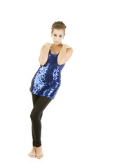 bare feet girl in spangled dress