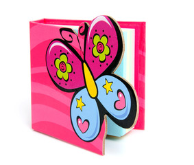 Book with memo papers over white background