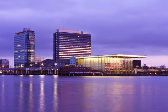 Office buildings along IJ in Amsterdam Netherlands
