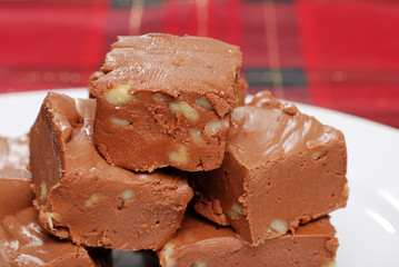 macro of homemade fudge with nuts