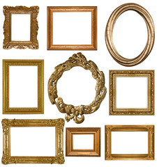 picture gold frame on a white