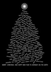 Graphic Christmas tree illustration made with text (forenames)