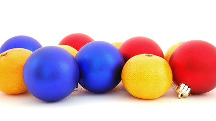 Christmas balls and mandarins
