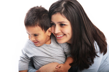 Mom & toddler baby watching something