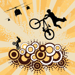 Abstract background with BMX cyclist and helicopter