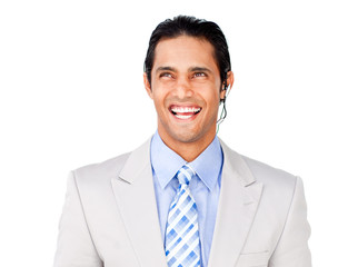 Asian customer service agent with headset on