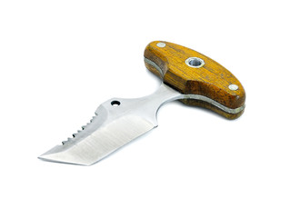 Stainless knife with a wooden haft isolated