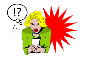 Feelings: Surprise Shocked woman with piece of paper in retro vi