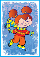 Cute little girl ice skater.  Happy childhood.