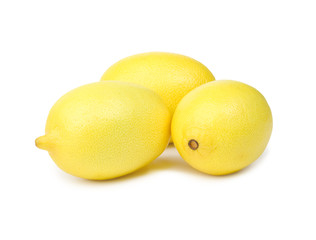 Three ripe lemons on white background