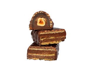 chocolate candy with nuts and wafel