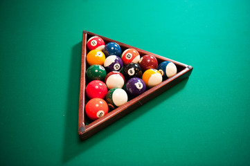 Billiard balls on green table