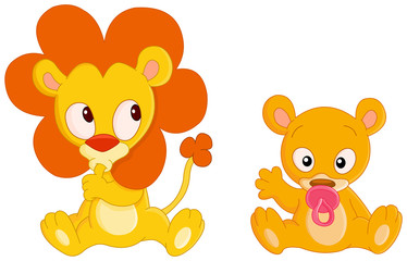Obraz na płótnie Canvas Cute Baby lion and baby lioness