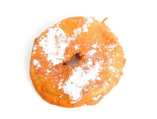 One home baked Dutch apple fritters over white background