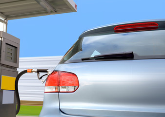 car at gas station