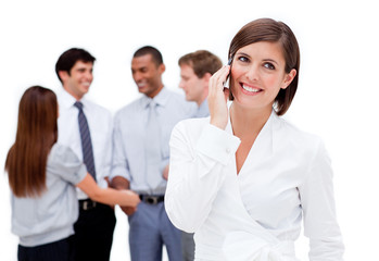 Brunette businesswoman on phone