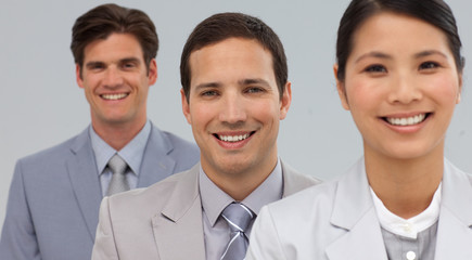 International business associates in a line